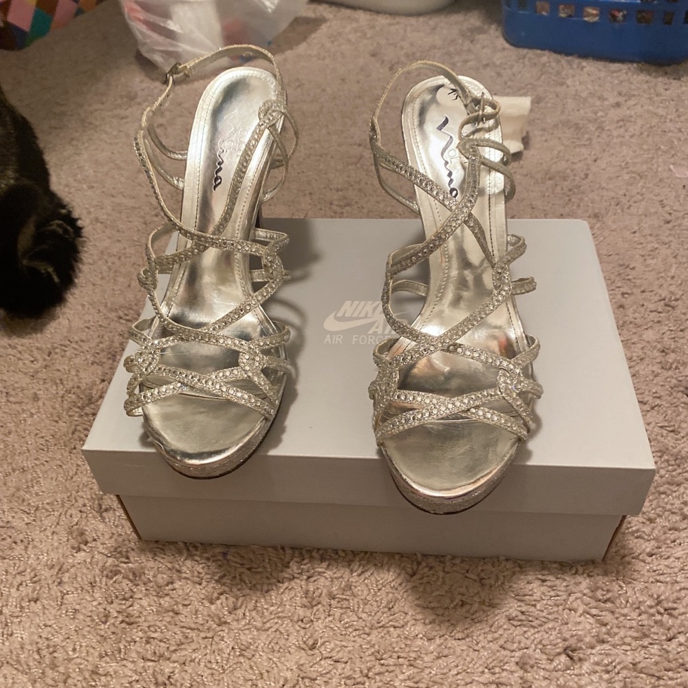 Silver pointed heels